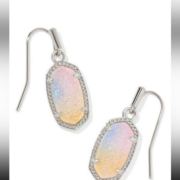 Kendra Scott Lee Earrings Silver Pink Watercolor Drusy NWT - Picture 6 of 6